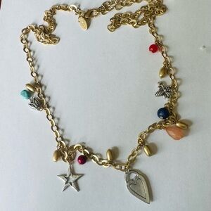 Chico's Gold and Red Charm Necklace with Whimsical Accents